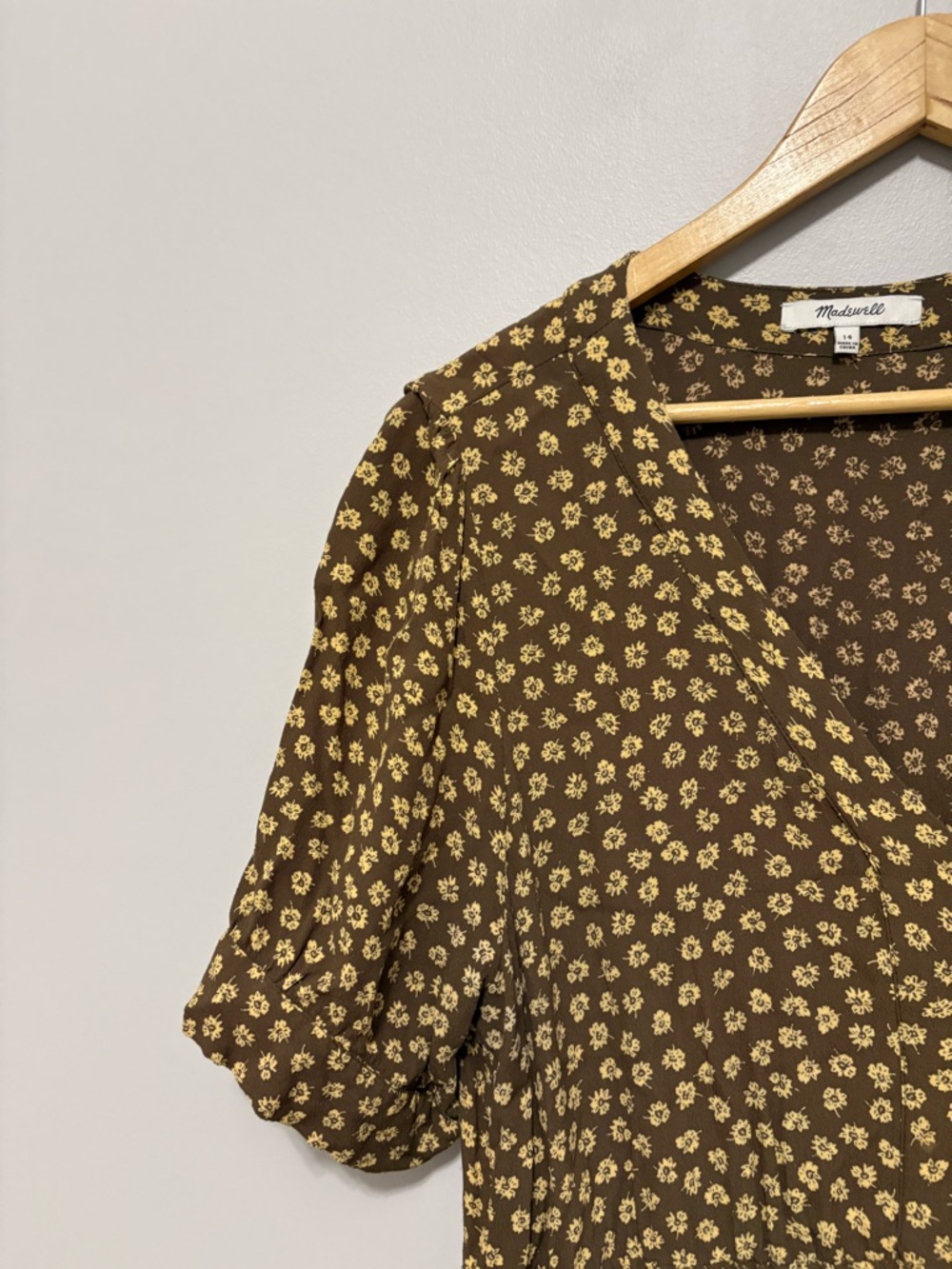 Madewell Brown 90’s Inspo Cottagecore Woodcut Flowers Button-Cuff Midi Dress - Picture 3 of 8